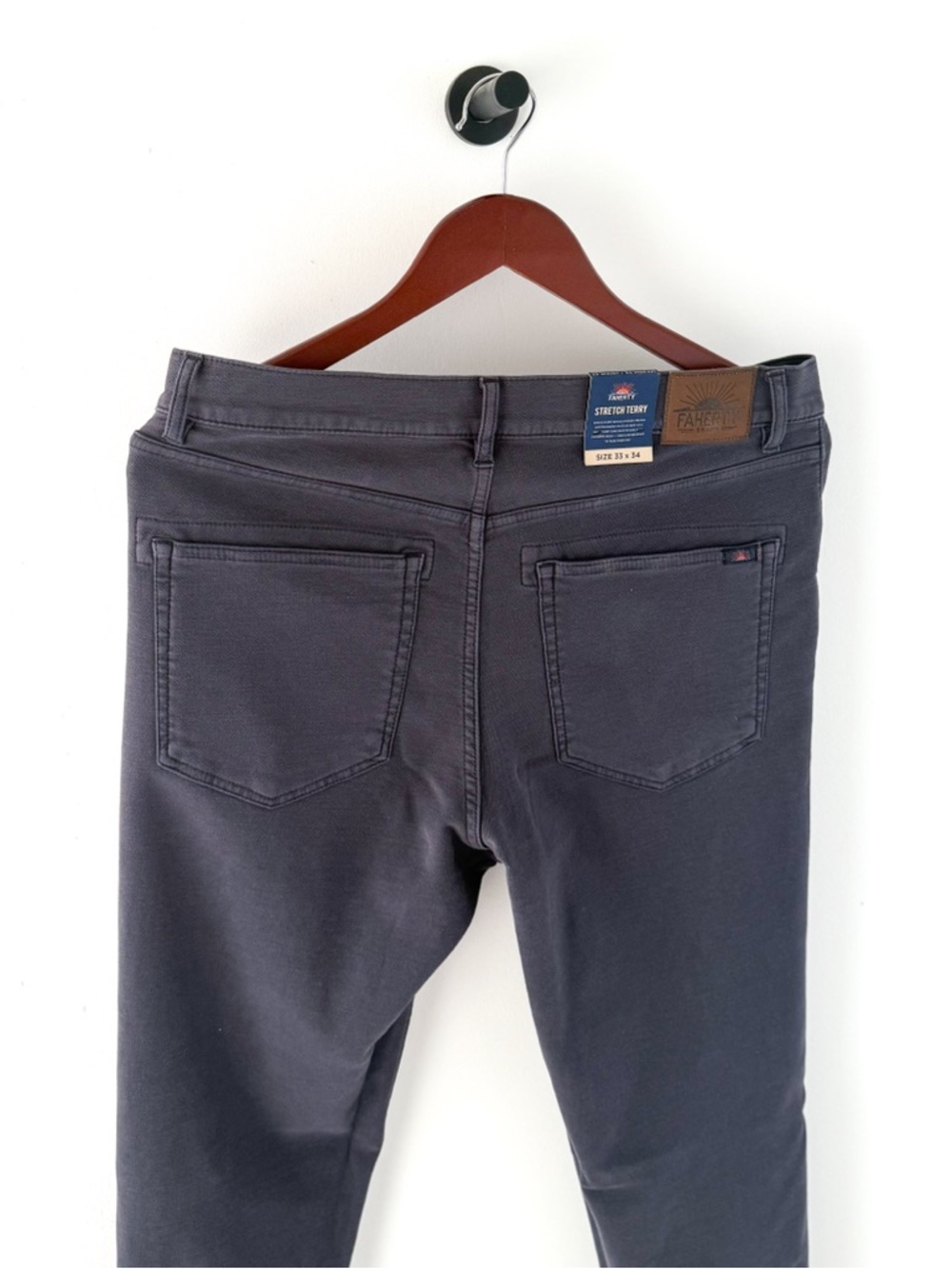 New Faherty Stretch Terry Five Pocket Pants Athletic Mens 33x34 New Blue Gray - Picture 8 of 13